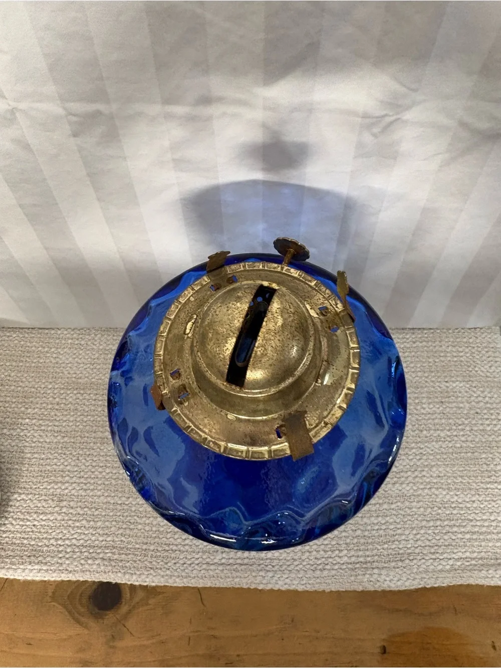 Cobalt Blue Glass Oil Lamp
